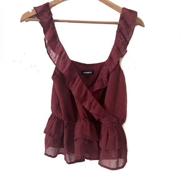 Express Tops - Express Ruffle Faux Wrap Terracotta Top